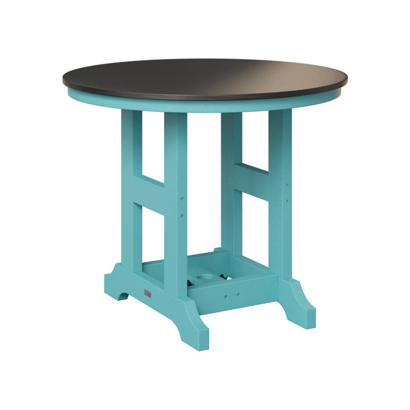 Table de salle à manger à hauteur de comptoir ronde de 38 po Berlin Gardens Garden Classic, Bleu Aruba, Noir martelé