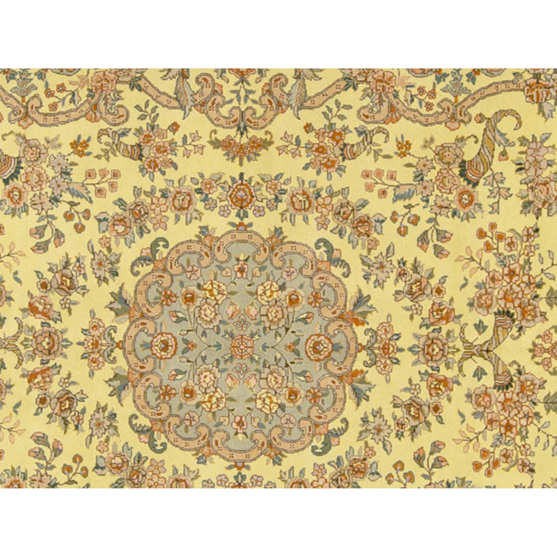 Hand Knotted Wool Area Rug in Gold And Light Green