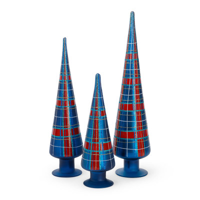 Sapins de table en verre à carreaux de Noël, ensemble de 3