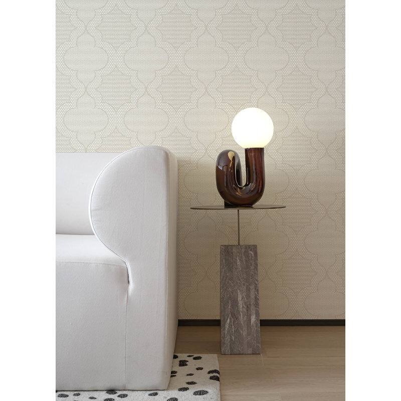 Ernest Charcoal Quilted Quatrefoil Wallpaper, Taupe