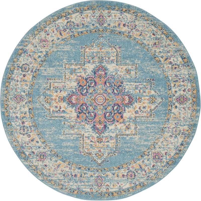Tapis bleu traditionnel Augusta, Rond 5 pi 3 po