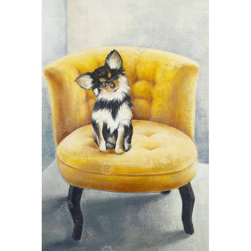 Long-haired chihuahua on a yellow armchair Bath Mat with Non-Slip Backing - Quick Dry Memory Foam Bathroom Rug - Absorbent - Modern Plush Spa-Style - Machine Washable