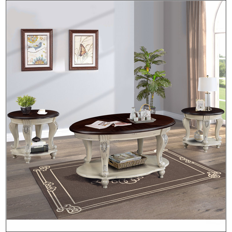 Ensemble de 3 tables basses de salon, Noyer