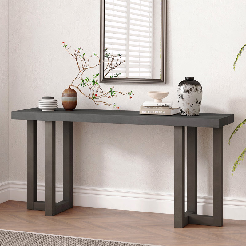 Console Table With Solid Pine Legs, Gray