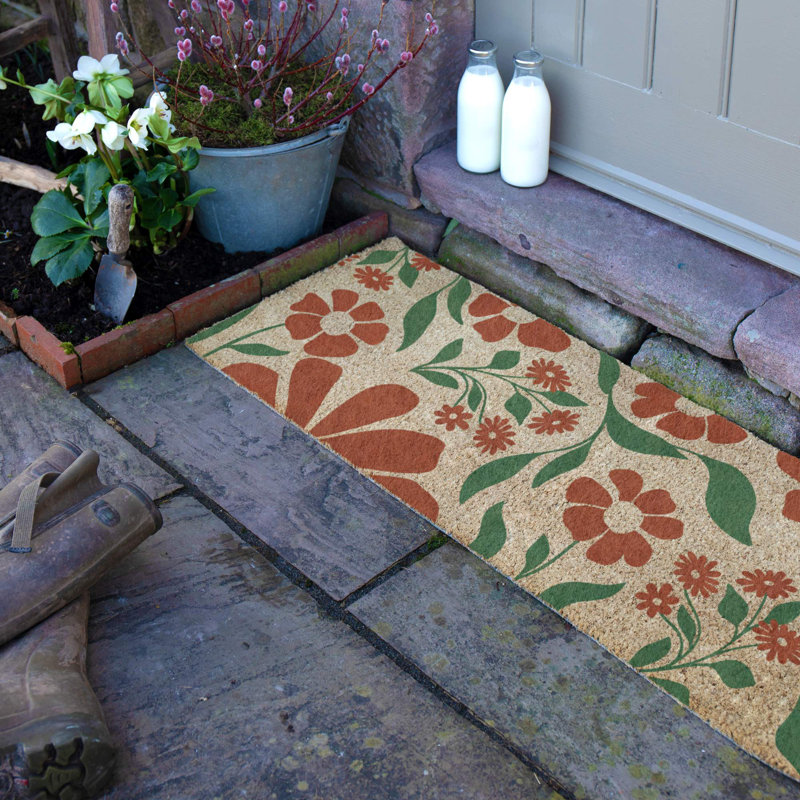 Floral Pattern Coir Doormat, 40cm W x 120cm L