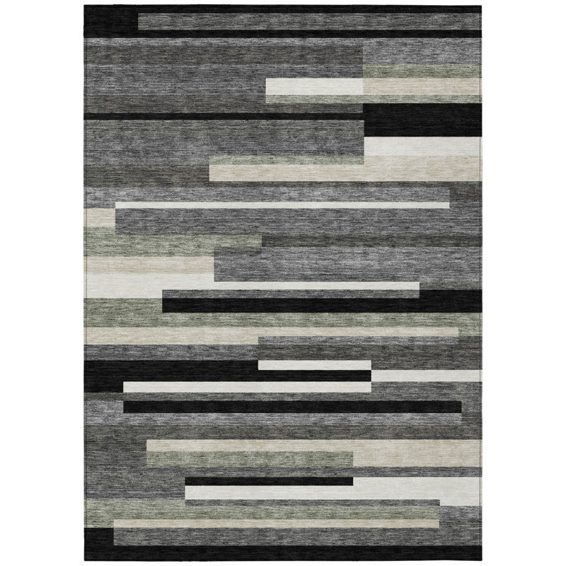 Tapis extérieur lavable rayé gris anthracite et gris 8 pi x 10 pi