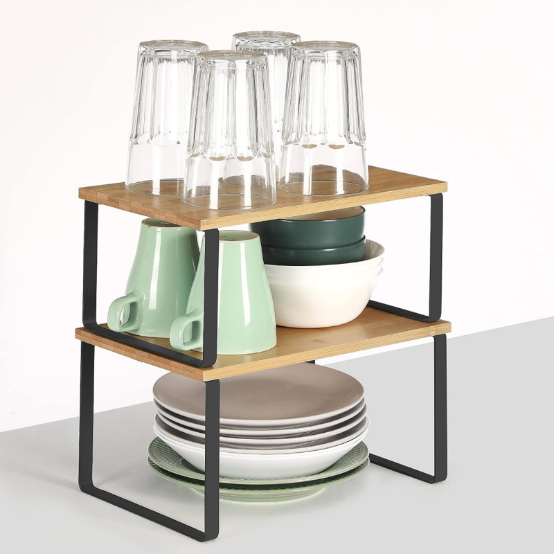 Frame Mounted Spice Rack with Adjustable Racks, Natural/Black