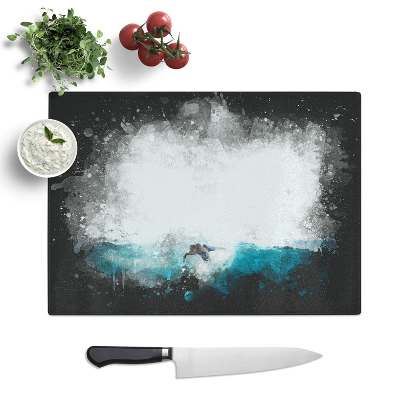 Tempered Glass Surfer Riding the Wave Chopping Board, 28.5 cm x 39 cm