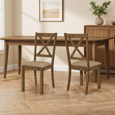 Sièges pour espaces de salle à manger Ensemble de 2 chaises de salle à manger Structure en lin et tissu beige noyer pour la cuisine et la salle à manger