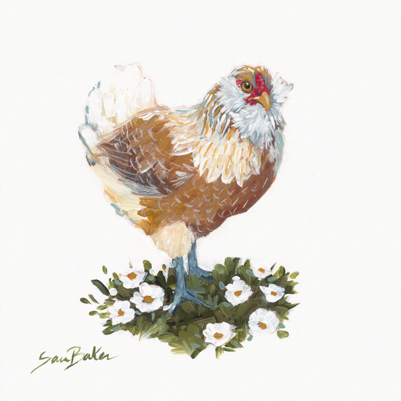 Poulailler et madame Peanut par Sara Baker, 12" H x 12" W, Pas de tapis, Toile tendue