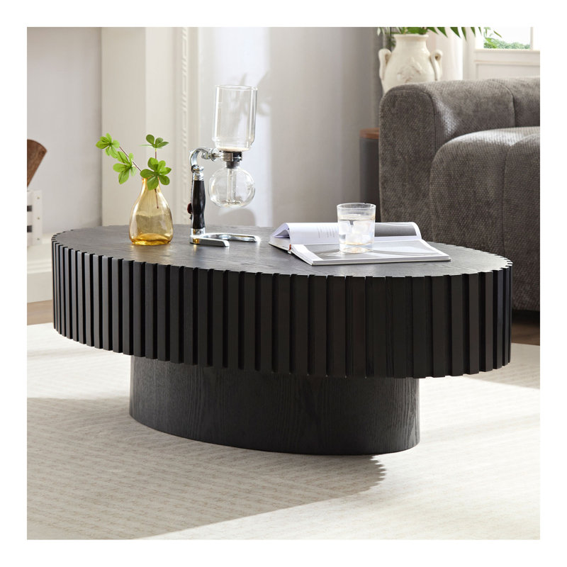 Table basse à tambour moderne de 43,7 pouces de style moderne fabriquée à la main par Ellipse, Noir mat