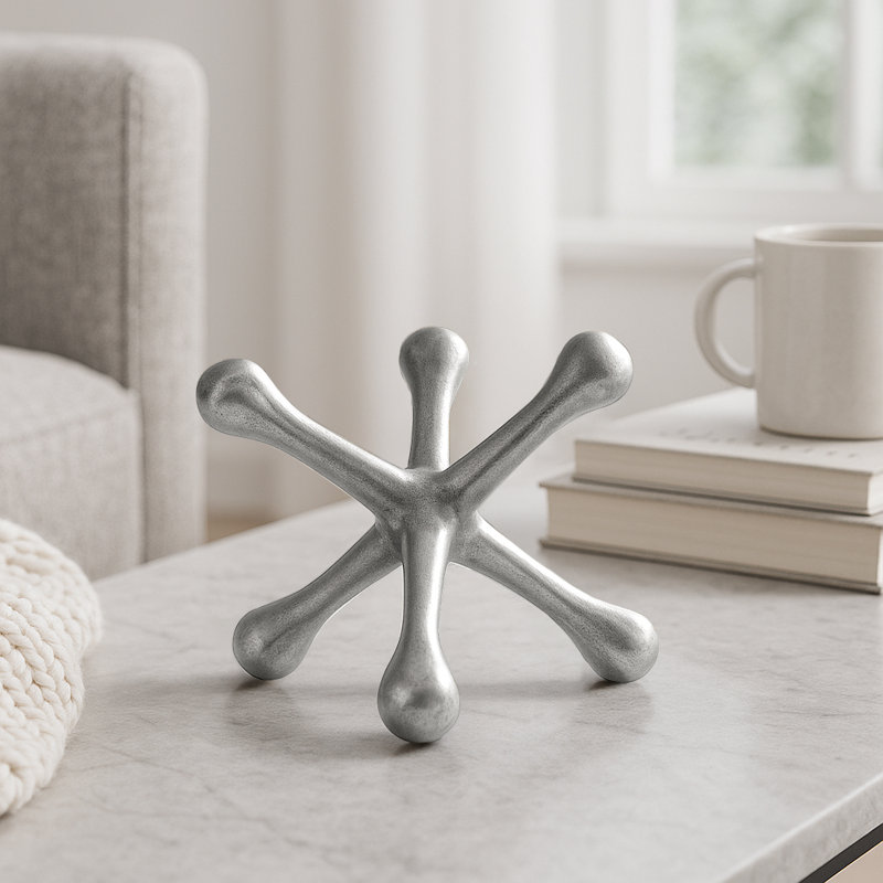 Sculpture abstraite géométrique en aluminium, Argent, H 5 po x l 8 po x P 9 po