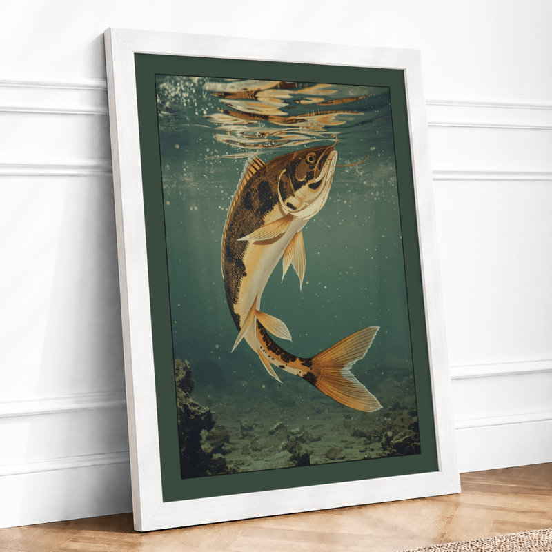 Trout in Dappled Water Coastal - Framed Print, A2 - 59.4 x 42.0 cm, White