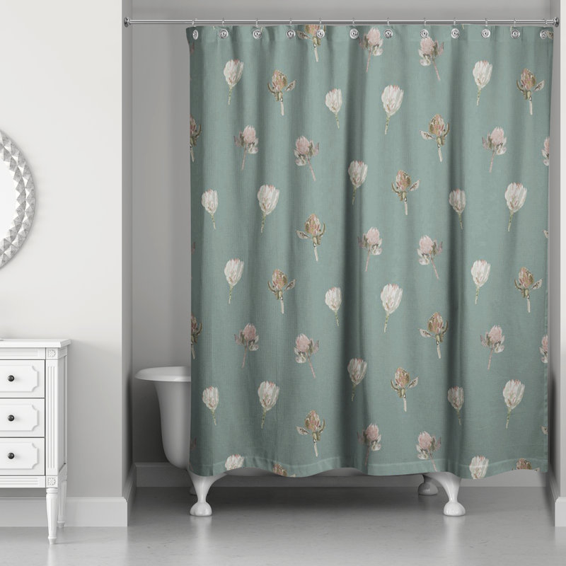 Rideau de douche simple en polyester à motif floral, Bleu cadet
