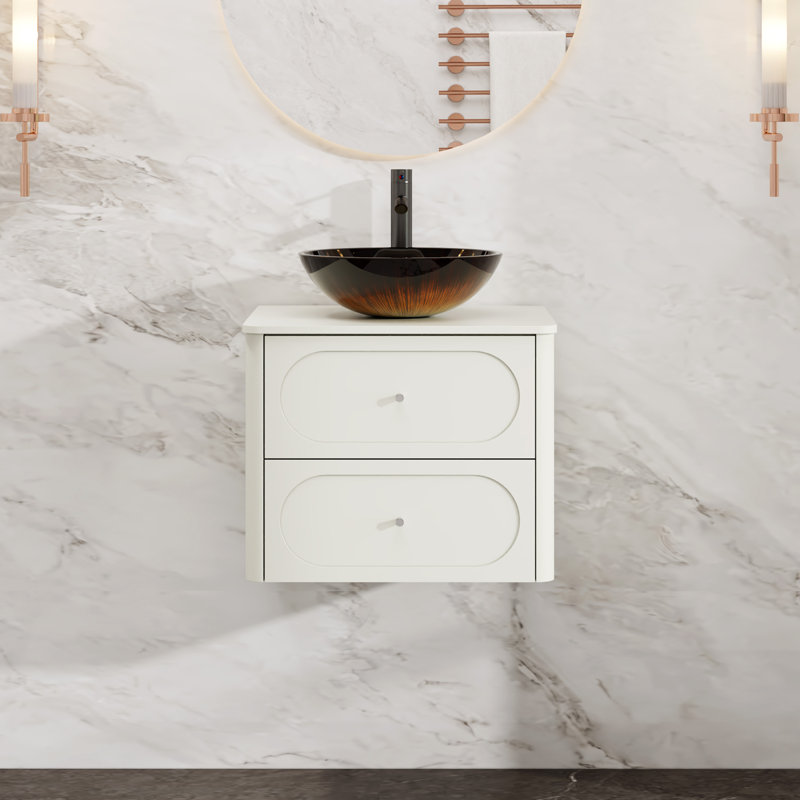 Meuble-lavabo simple mural 24 po avec lavabo vasque, robinet, Beige, 24"