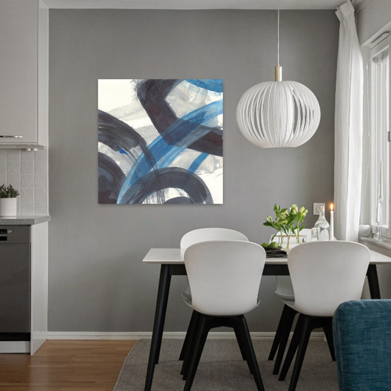 Art contemporain abstrait bleu brossé I Crop avec art abstrait noir, H 32 po x l 32 po