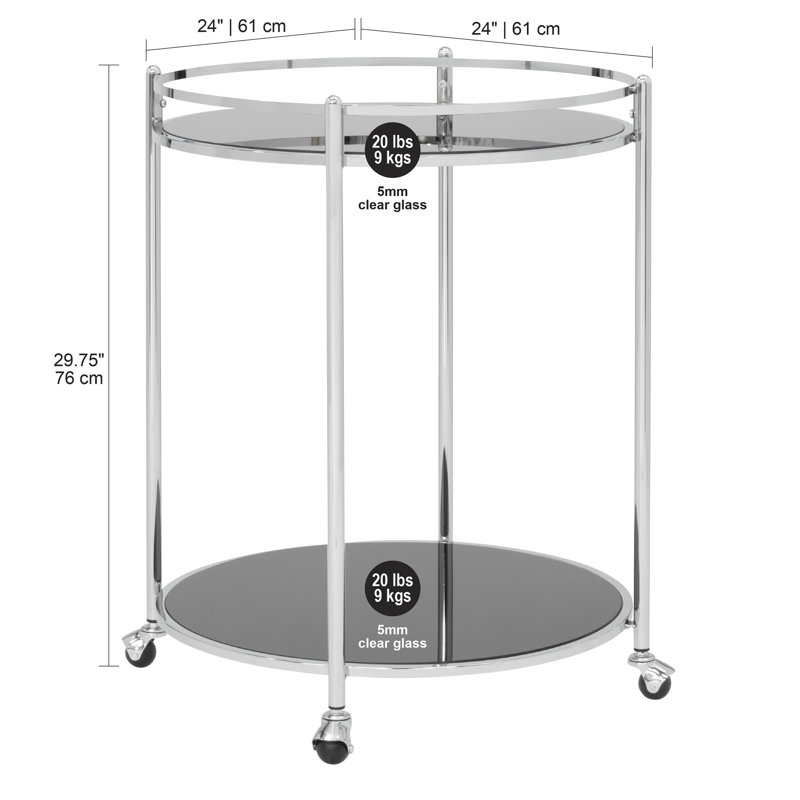 Hayet Metal Bar Cart, Black Glass