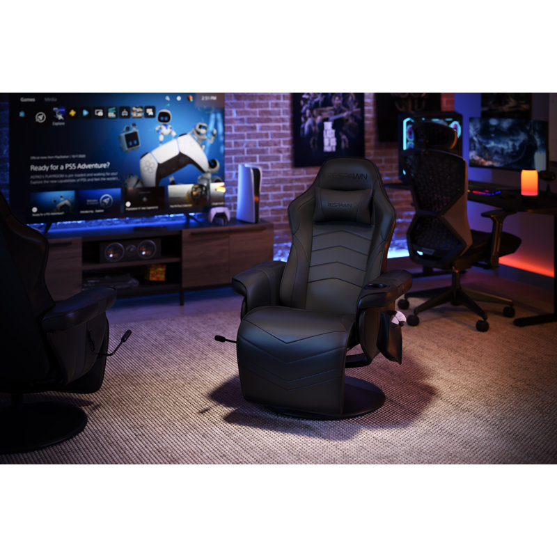 Black Bonded Leather Racing Style Gaming Recliner with Footrest