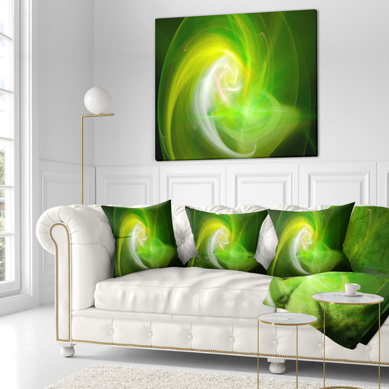 Green Fractal Abstract - Coussin imprimé abstrait, 16 po x 1 po, Coussin décoratif