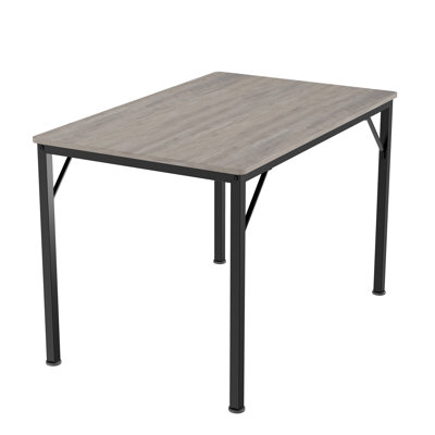 Table de salle à manger moderne 43 po avec structure en métal et plateau en bois, table de cuisine pour 4 à 6 personnes, brun / gris rétro, robuste et facile à assembler, gris