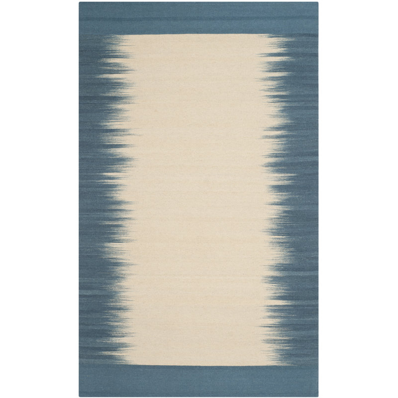 Light Blue and Beige Flatweave Wool Area Rug