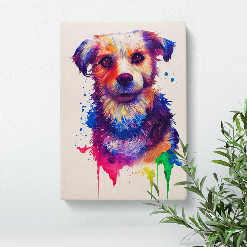 Colourful Dog Painted - Painting, Wrapped Canvas, 50cm H x 35cm W x 3cm D, No Matte