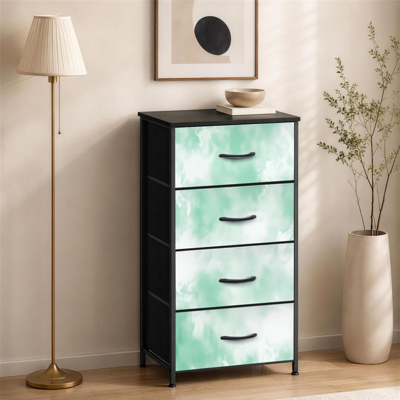 Commode à 4 tiroirs pour chambre à coucher abstraite nuageuse vert menthe petite Dreamy