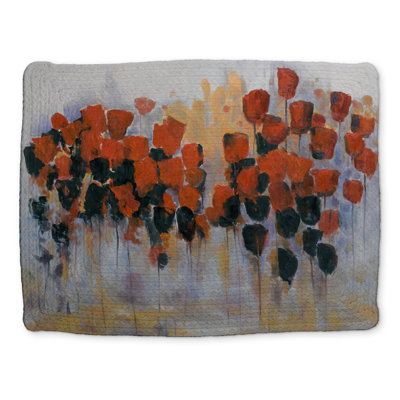 Red Flowers Field Braided Polyester Placemat - Home Decor