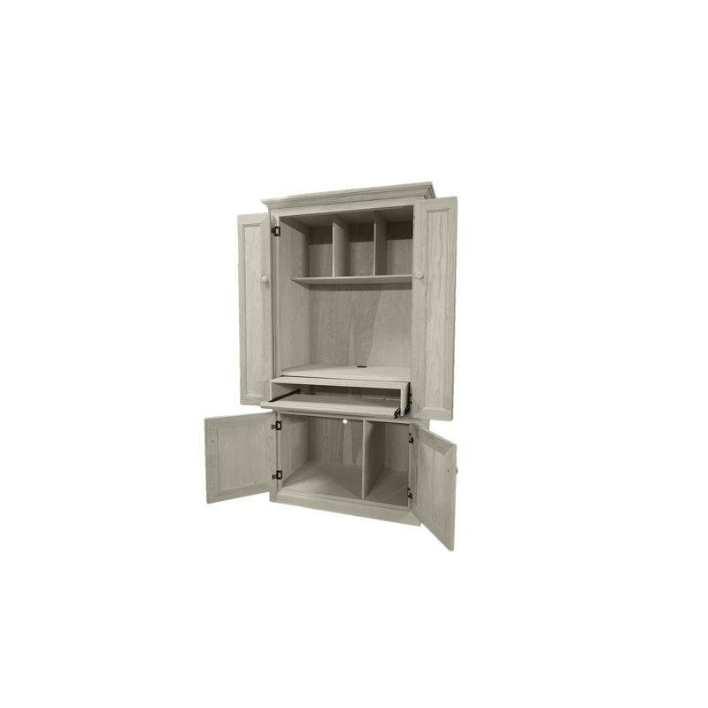 Jazayah 38.5" W Rectangle Armoire Desk and Cabinet, Soft White