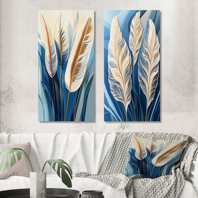 Plumes de Pampas dorées III - Affiche murale en deux parties - Herbe de la Pampa, 32" H x 32" W, Wrapped Canvas