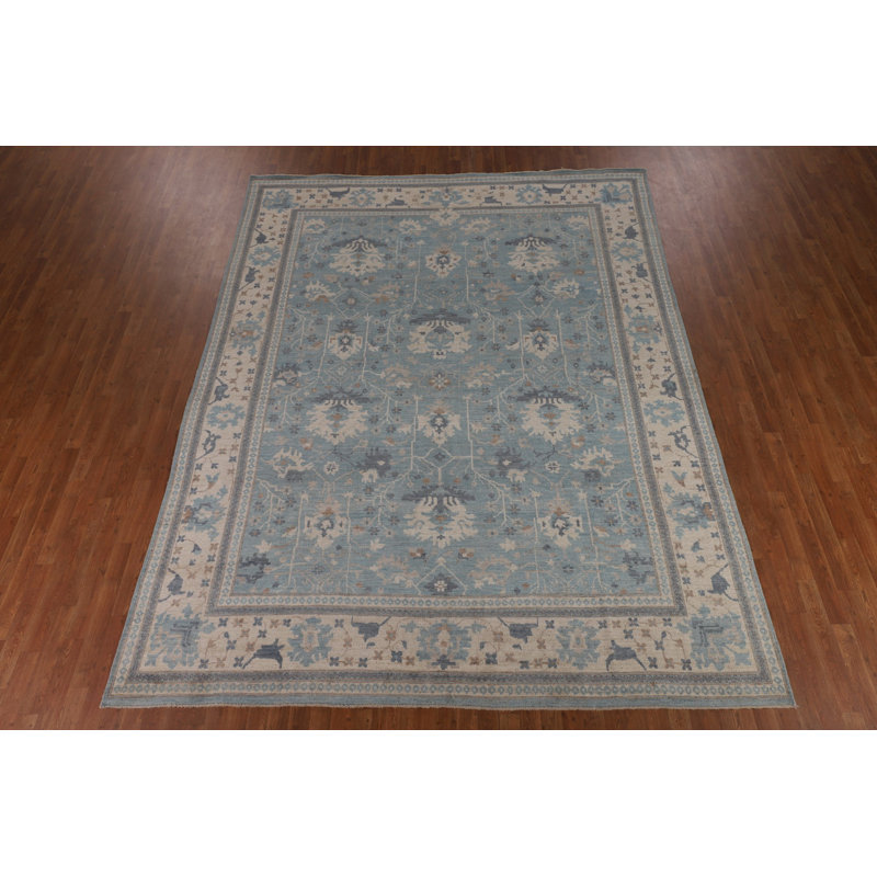 Handmade Blue Oushak Vegetable Dye Area Rug 9