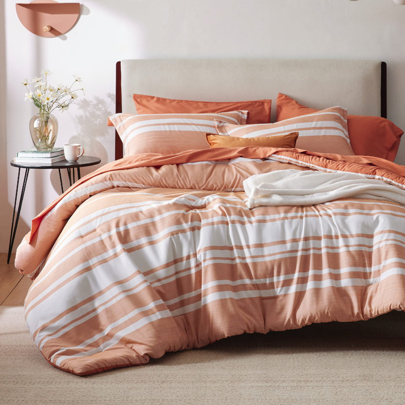 Bedsure Striped All Season Comforter Set, Queen Comforter + 6 Additional Pieces, Burnt Orange
