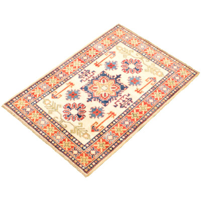 Tapis unique en laine noué à la main orange / jaune de style Gazni des années 2010 de 3 pi 6 po x 4 pi 11 po Qaiden