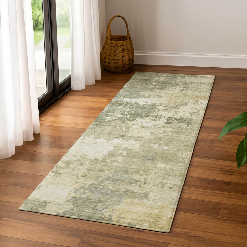 Premium Machine Washable Mayfield AMF2142 abstract Rug, 2'3" x 7'6" Runner, Sage