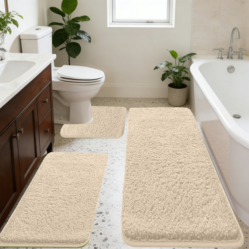 Ensemble de tapis de salle de bain en mousse viscoélastique 3 pièces 47 po, tapis de bain doux et antidérapant pour salle de bain