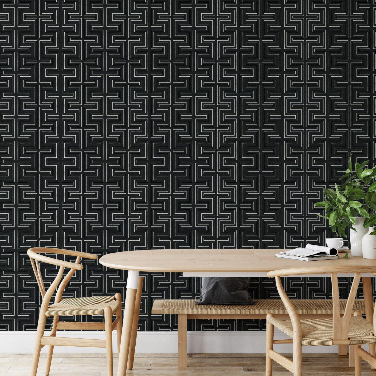Halsted Self-Adhesive Wallpaper Roll, Onyx, Faux Grasscloth, Non-pasted