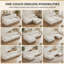 Canapé d'angle modulaire 3 places avec 2 poufs, jupe à franges d'inspiration vintage, dossier capitonné et assise flexible, beige-689000055