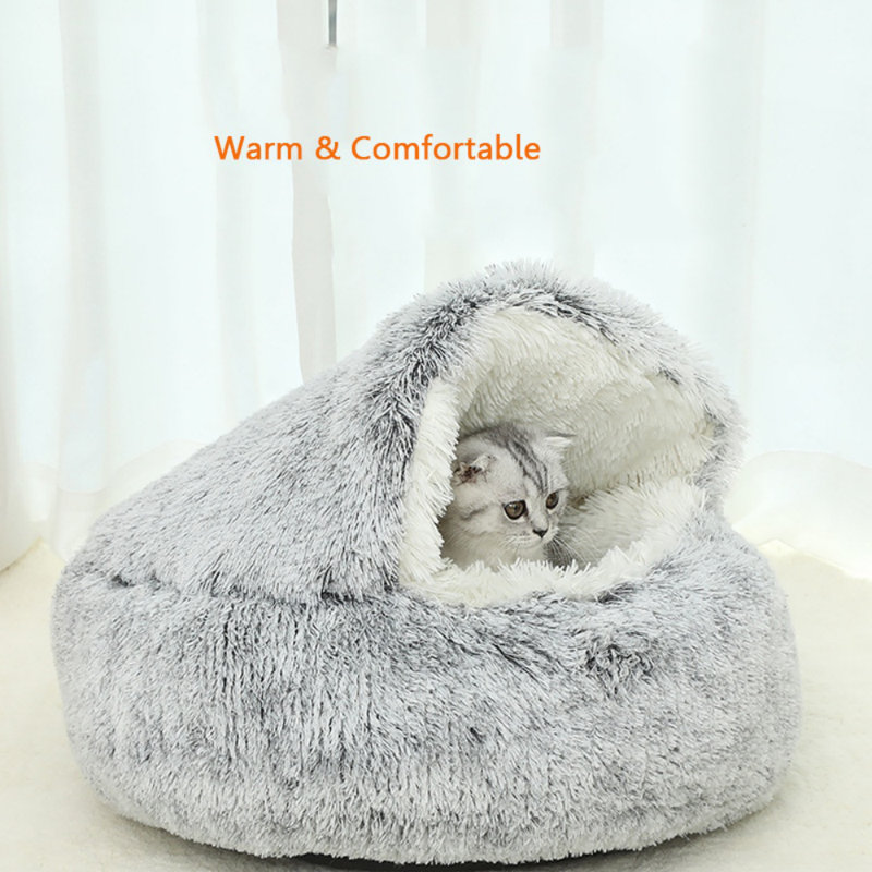 Lit pour chat d'hiver chaud et moelleux, Gris, L 23,6 po x l 16 po