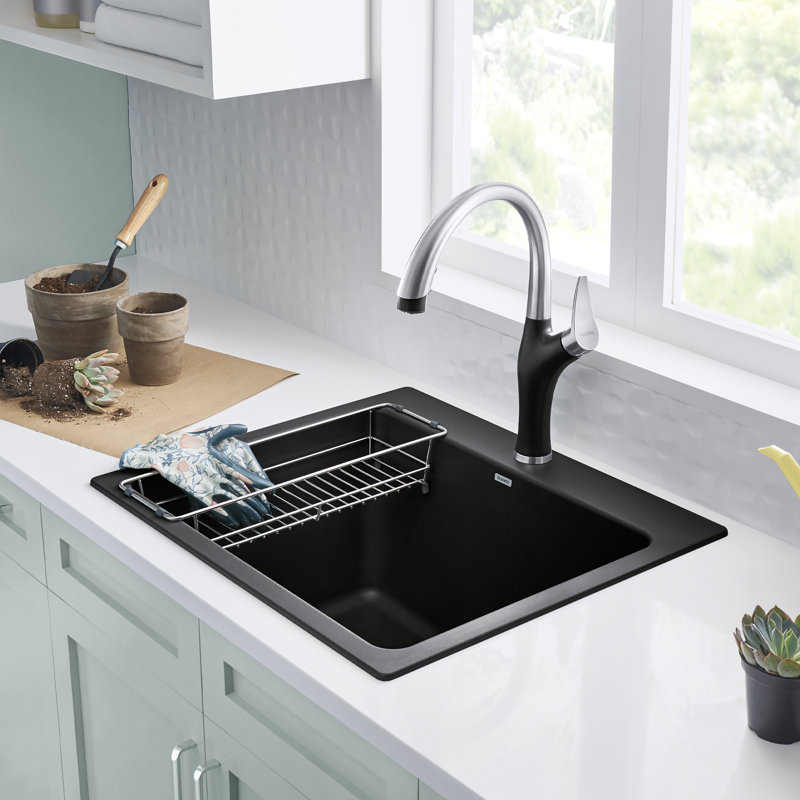Liven SILGRANIT 25" Single Bowl Dual Mount Laundry Sink, Anthracite