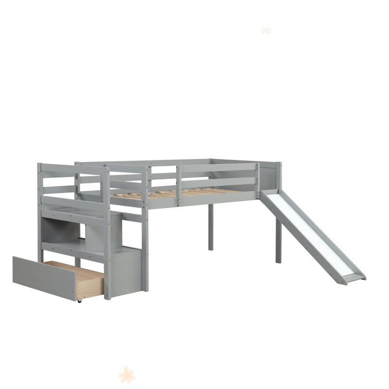 Lit simple mezzanine bas avec escalier et glissade