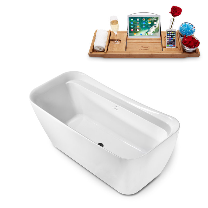 1699.3mm x 779.8mm Freestanding Soaking Acrylic Bathtub, Matte Black
