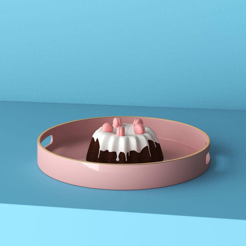 Plateau rond en plastique rose avec bordure dorée 13 po Estepp, H 1,7 po x l 13 po