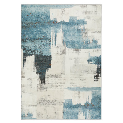 Tapis bleu abstrait Rececca, tapis de sol lavable résistant aux taches