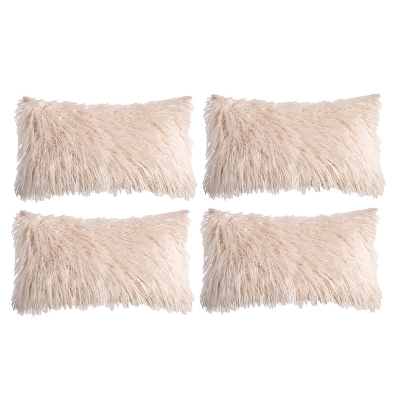 Housse de coussin rectangulaire en fausse fourrure seulement, Champagne