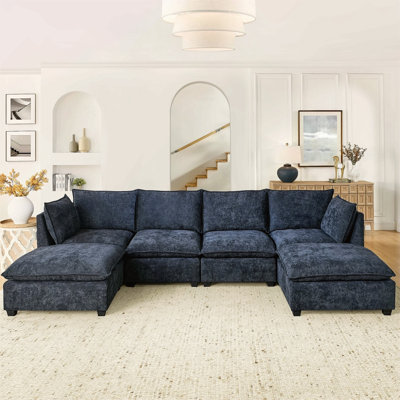 Canapé modulaire Comfy Cloud Couch 4 places avec 2 repose-pieds, canapé-lit en chenille et siège profond avec coussins décoratifs pour le salon