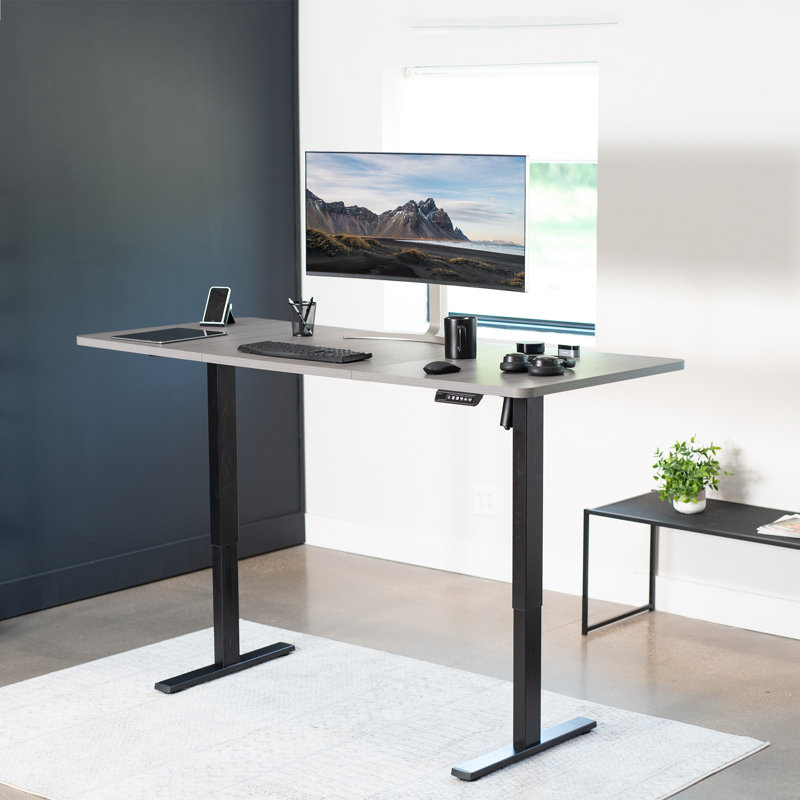 VIVO Single Motor Electric Desk with Push Button Memory Controller, 48.5" H x 71" W x 30" D, Dark Gray/Black