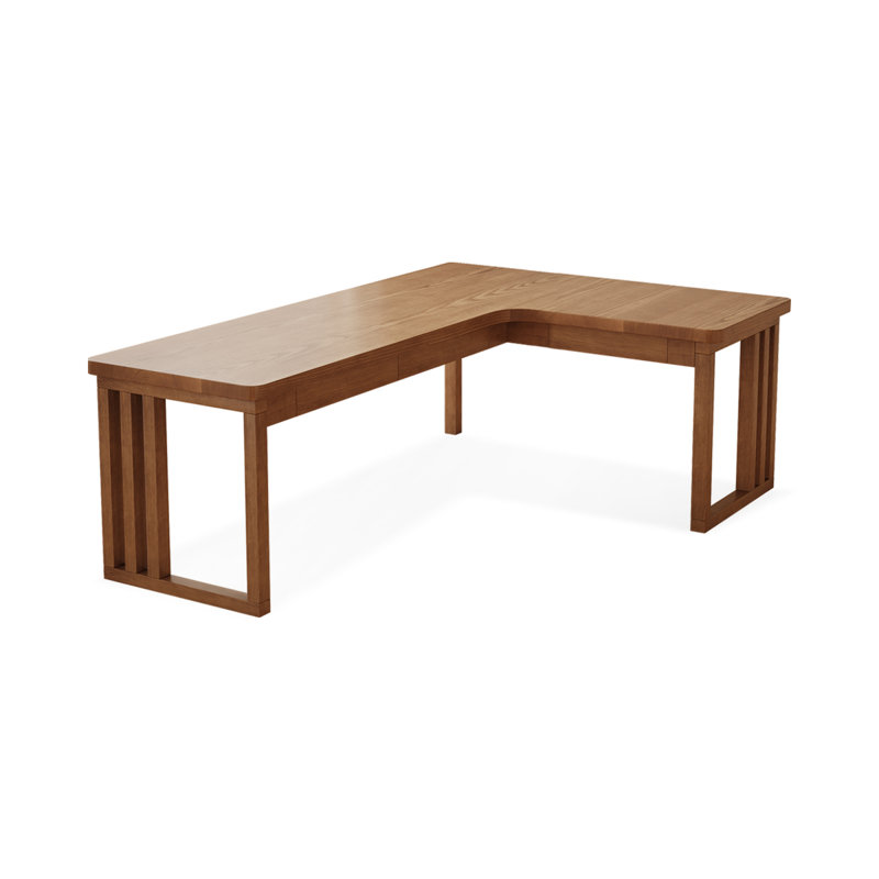 Bureau en bois de noyer massif en L avec 3 tiroirs, H 29,53 po x l 78,74 po x P 47,24 po, Retour à droite
