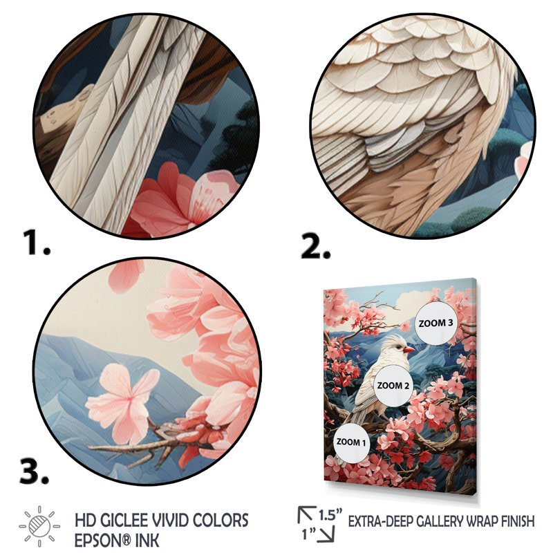 Décoration murale rose colombe ailée harmonie pastorale II - Animaux, Cadre photo blanc, H 44 po x l 34 po x P 1,5 po