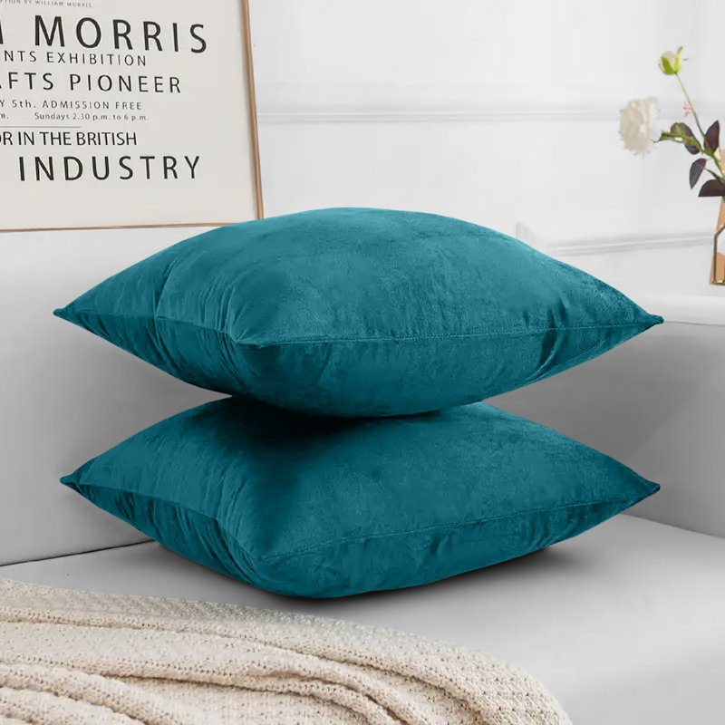 Square Luxury Velvet Cushion cover Pack of 2, Teal