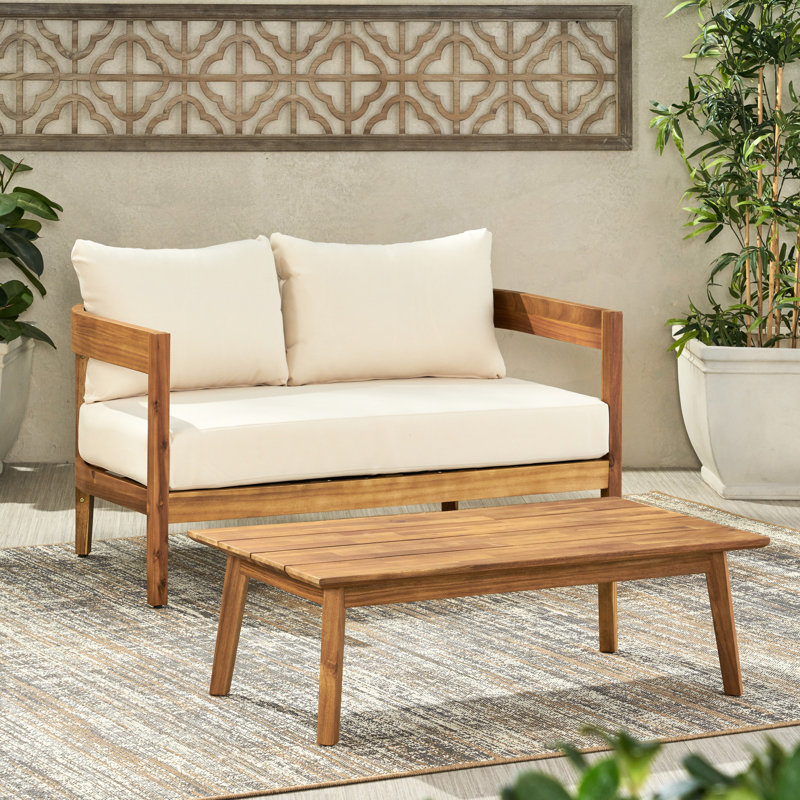 Table basse en bois et bois avec coussins attrayants pour lattes de jardin attrayantes